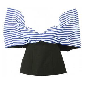 Rosie Assoulin “Making Your Point” Awning-Stripe Top Off-Shoulder Cropped Sz 6